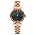 Elegant rose gold women watch with green malachite texture dial and mesh steel band - Steel Band / Rose Gold Stainless Steel Band-Green Dial