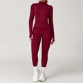 Ensemble de yoga sans couture rouge vin avec haut zippé à manches longues et legging - S / Haut Et Bas / Ensemble 2 pièces (Veste + Pantalon) / Rouge Cerise