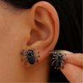 Gothic gunmetal spider earrings featuring faceted black gems for a bold Halloween style - Matte Black Style (Matte Black 8736)