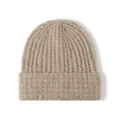 Berretto beige minimalista in maglia a coste spesse con ampio risvolto per l'inverno freddo - Taglia unica / Kaki