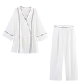 Elegante completo bianco due pezzi con bordino nero, top con cintura e pantaloni - S / Bianco (Set)
