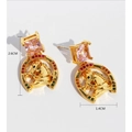 Boucles d'oreilles fer à cheval dorées avec zircon rose et tige en argent s925 - Style 8-Rose
