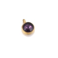 10mm golden stainless steel pendant featuring a faceted purple round birthstone - Deep purple