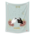 Artistic Gemini constellation tapestry with pink flowers and sun moon celestial symbols - Gemini