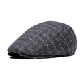 Dark grey plaid flat cap in wool texture for men with a vintage winter style design - Grey Grid