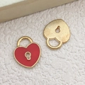 Red heart enamel padlock charm and gold textured pendant for DIY jewelry making - Red Heart Lock Pendant (11040)