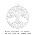 Macro shot of silver stainless steel tree of life pendant with detailed size parameters - Silver Tree of Life (5 Pack)