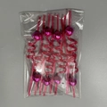 Set of 4 pink spiral disco ball straws in protective clear plastic packaging - 8 Pcs/Bag / Pink