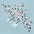Dettaglio di pettine sposa in argento con foglie di zircone e fiori di strass - Stile Floreale Centrale Argento (HS-J6402)