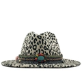 Leopard print cowboy hat with turquoise stone and ethnic woven band on white background - M (56-58cm) / Turquoise Tassel Ethnic Woven Band Style / White