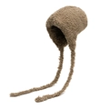 Gorro de felpa caqui con orejeras y lazos largos para calidez suave en invierno - Ajustable / Caqui