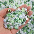 Mixed green and white half-round resin pearls for DIY nail art and phone case decor - 30 g / White Light Green Series-12