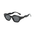 Schicke schwarze Polygon-Sonnenbrille mit gewellten Bügeln und dunkelgrauen Gläsern - Schwarzer Rahmen Graue Gläser