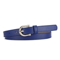 Elegant thin blue leather belt for women featuring a stylish gold D-ring metal buckle - L 106cm W 1.8cm / Navy Blue-Gold Buckle