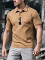 Detail of khaki men's polo shirt with breathable pique fabric and chest pocket - S / Khaki