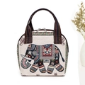 Ethnic embroidered elephant handbag in beige woven fabric with colorful stitch details - Yellow Elephant