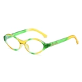 Retro oval sunglasses featuring green and yellow gradient frames with gold metal logo - Yellow Green Frame