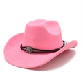 Pink suede western cowboy hat featuring black woven band and turquoise metal buckle detail - M (56-58cm) / Hot Pink