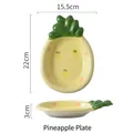 Cute pineapple shaped ceramic dessert plate 22x15.5cm with yellow texture and green leaf - Pineapple Plate