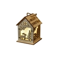 Wooden Christmas light house with reindeer cutouts and warm yellow LED glowing - Elk / Small (5.5x5x7cm)