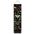 Bohemian hanging tapestry with vintage butterfly and moth illustrations and wooden pole - Green Butterfly with Gold Foil Necklace