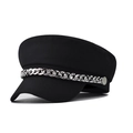 Classico berretto newsboy nero con catena decorativa in strass argento e bottoni metallici - L(58-60cm) / Nero