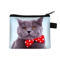 Cute gray cat printed coin purse with red bow tie and black zipper on blue background - Gray Cat Red Bowtie
