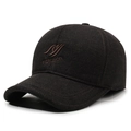 Men's winter baseball cap in dark coffee wool blend with ear protection and embroidery - Adjustable / Coffee