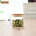 350ML square borosilicate glass jar with bamboo lid for food storage 8x8cm - Diameter 80*Height 80 350ml With Bamboo Lid