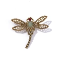 Macro detail of antique gold dragonfly brooch with crystals and faux opal stone - Style 5