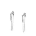 Dettaglio degli orecchini a catena in argento con cinque zirconi cubici tondi verticali - Catena Lunga Pavé-Argento