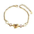 Elegant gold heart bracelet with cubic zirconia and central projection stone in S925 silver - Gold