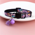 Adjustable purple plaid pet cat collar with safety buckle, bell and tassel charm - Purple Bell with Tassel