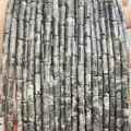 Polished 4x13mm cylindrical natural stone beads with grey marble patterns for jewelry - 4x13mm Tube/Strand / Natural Black Flash Stone