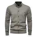 Men's business casual stand collar knit cardigan with buttons and double flap pockets - Coffee