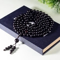 Pulsera mala de 108 cuentas de madera de ébano negro pulido con borlas tradicionales - Grano de Calidad 10mm*108 Cuentas