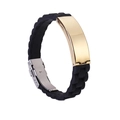 Sporty black silicone bracelet with a polished gold stainless steel plate and clasp - Gold