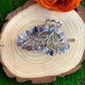 Detail of alloy butterfly hair claw with natural amethyst and colorful crystal gravel - Fluorite Silver Butterfly