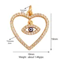 Golden heart-shaped Evil Eye pendant with clear zircon pave and blue stone accent - L559895-Gold Heart Hollow Eye