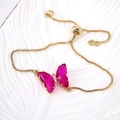 Detail of adjustable gold bolo bracelet with fuchsia crystal butterfly and zircon stones - Hot Pink