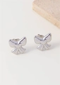 Elegant silver bow stud earrings with small heart accent in a minimalist style - Heart Bowknot Studs / Silver