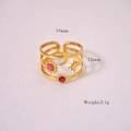 Detailed size parameters of gold sun moon star ring showing 19mm width and 15mm height - Rose Quartz