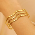 Golden wavy cuff bracelet with hammered texture finish and minimalist curved design - Three-Layer Wave Hammered (DZ-1042)
