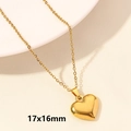Polished 18k gold plated heart necklace with 17x16mm pendant on a simple link chain - Dainty Plump Heart / Gold