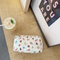 Borsa cosmetica trapuntata crema con simpatici motivi di orsi e fiori e chiusura a zip - Orso di Fiori