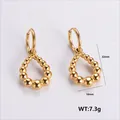 Detail view of 22x16mm golden teardrop beaded earrings in 304 stainless steel - Amleh012