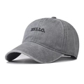 Classic washed vintage grey baseball cap with black embroidered HELLO letters - Gray