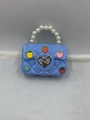 Light blue mini jelly handbag with pearl handle and colorful fruit patches - Sky Blue