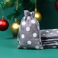 Grey linen Christmas drawstring gift bag with white polka dots and star pattern - 10*14cm / Grey Base White Polka Dot