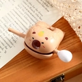 Brown butter cartoon bear keychain charm with a mini fruit topper and bell lever - Brown Ornament Pear